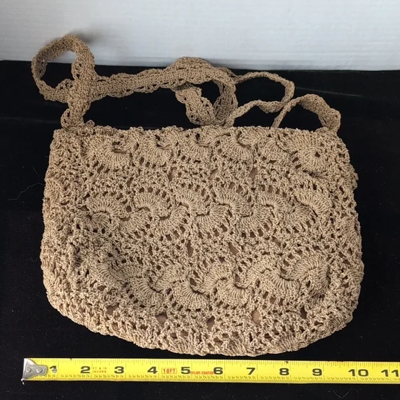 Handcrafted Vintage Crochet Tan Shoulder Strap Purse - Picture 3 of 6
